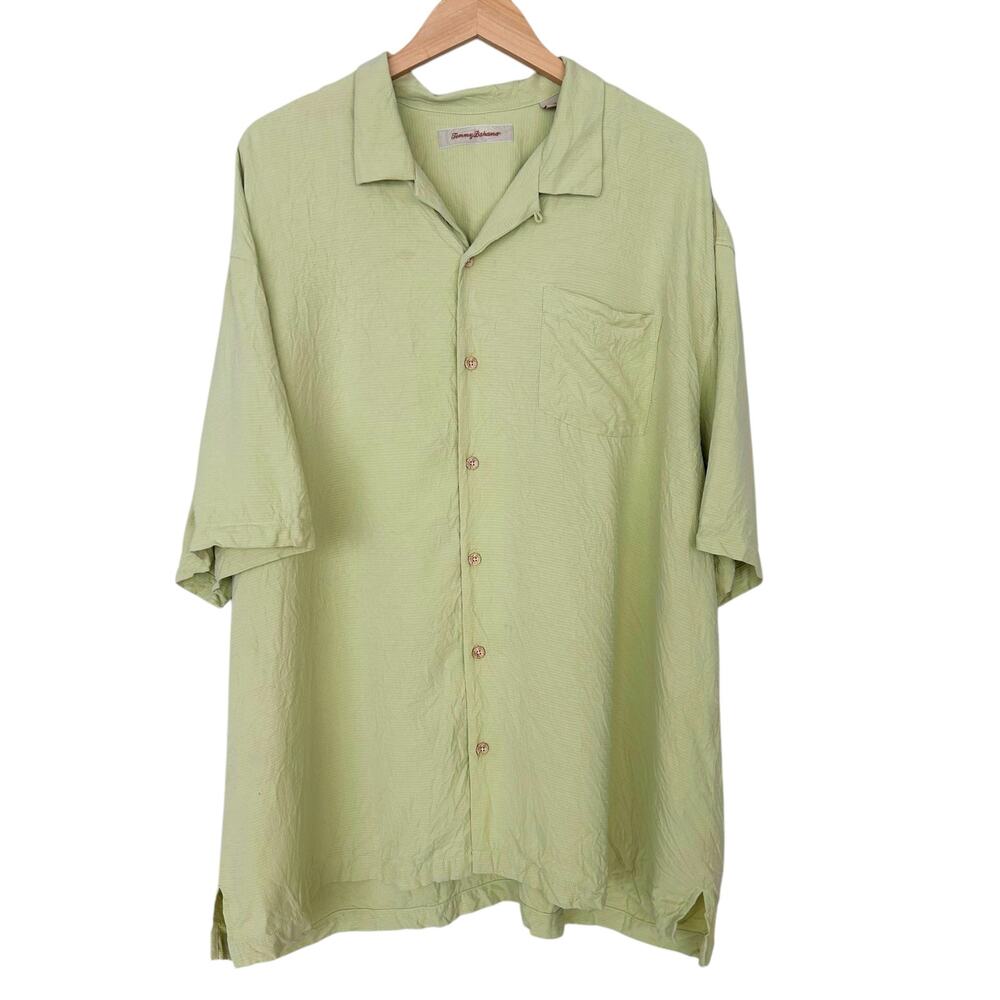 Tommy Bahama Green 100% Silk Short Sleeve Button Down Sz XXL
